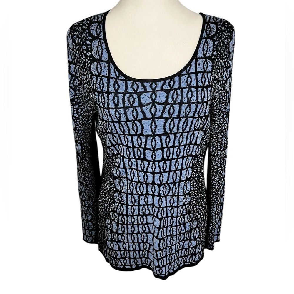 NIC+ZOE medium blue and black geometric sweater crew neck long sleeve - Picture 8 of 10
